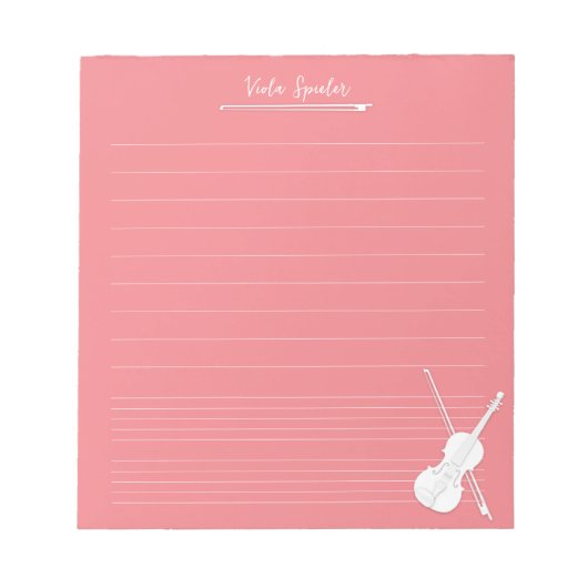 Bloc-note Violon blanc Musique personnalisée Leçon Rose rose (Devant)
