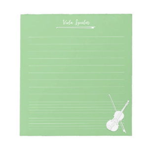 Bloc-note Violon blanc Musique personnalisée Petit pois vert