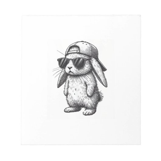 Bloc-note Visage de Lapin Avec Lunettes de Soleil Casquette  (Devant)