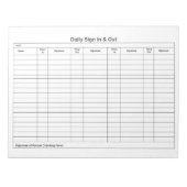 Bloc-note Visitor Sign In Sign Out Tracker (Devant)