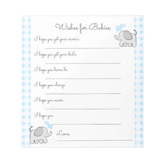 Bloc-note Voeux pour Baby shower jeu Eléphants (Devant)