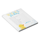 Bloc-note Voeux pour bébé en caoutchouc Canard Baby shower C (Incliné)