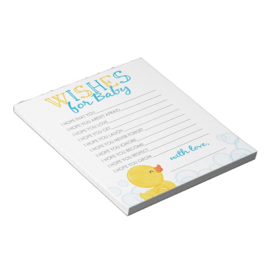Bloc-note Voeux pour bébé en caoutchouc Canard Baby shower C (Incliné)