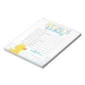 Bloc-note Voeux pour bébé en caoutchouc Canard Baby shower C (Tourné)