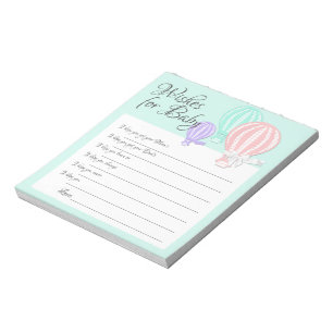 Bloc-note Voeux pour bébé Hot Air Balloons jeu de douche