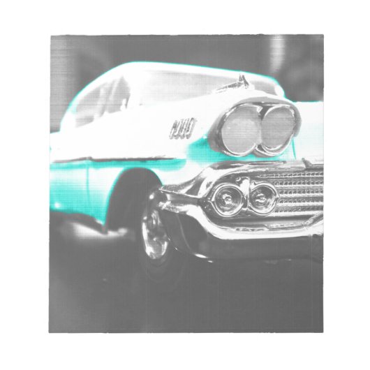 Bloc-note voiture classique Chevrolet Impala 1958 bleu vif (Devant)