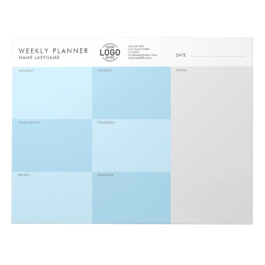 Bloc-note Votre Logo Blue Grey Simple et sans date Planifica (Devant)