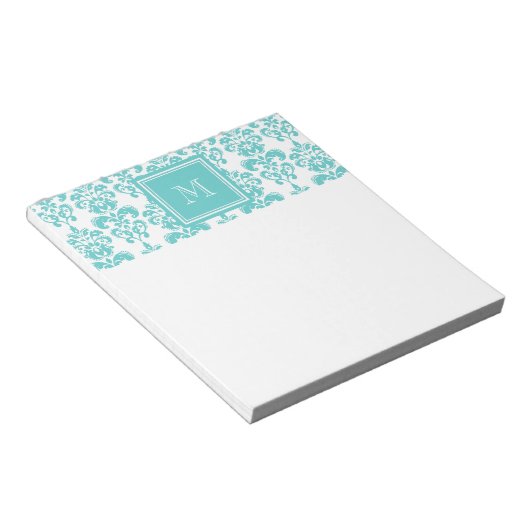 Bloc-note Votre Monogramme, Turquoise Damask Patch 2 (Incliné)