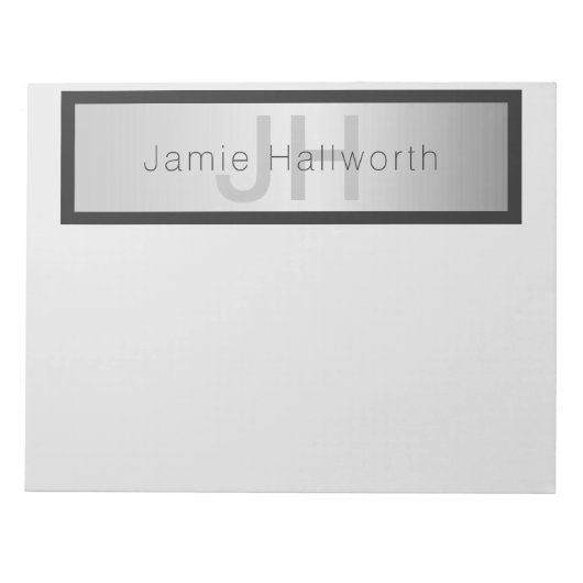 Bloc-note Votre nom et votre monogramme | Gris & Faux Silver (Devant)