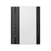 Bloc-note Votre nom & rayures | Noir & Blanc (Tourné)