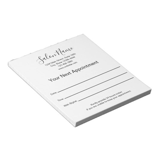 Bloc-note Votre prochain rendez-vous Salon de beauté Noir et (Incliné)