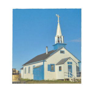 Bloc-note Vue d'une église bleue et blanche dans la tribu dé