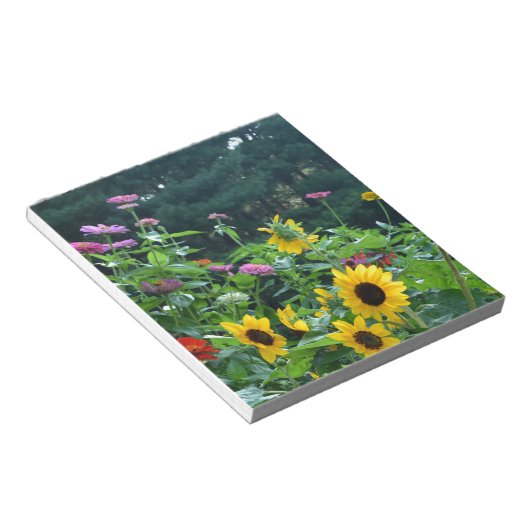 Bloc-note Vue jardin- tournesol, marguerites, cosmos (Incliné)