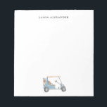 Bloc-note Watercolor Blue Golf cart Personnalisé<br><div class="desc">Panier de golf et sac de golf peint à la main,  faites un cadeau parfait pour les amateurs de golf.</div>