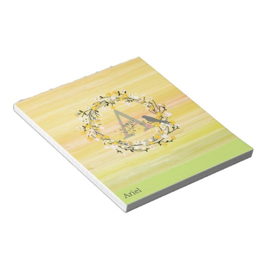 Bloc-note Watercolor Brush Lines Spring Wreath Monogram (Incliné)