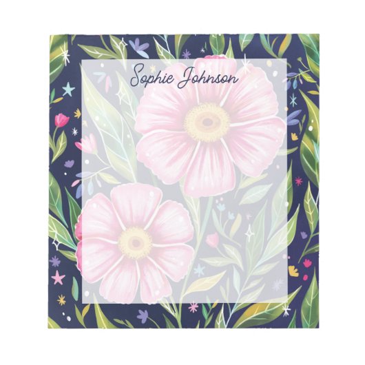 Bloc-note Watercolor Floral Art Pink Pretty Personalized (Devant)
