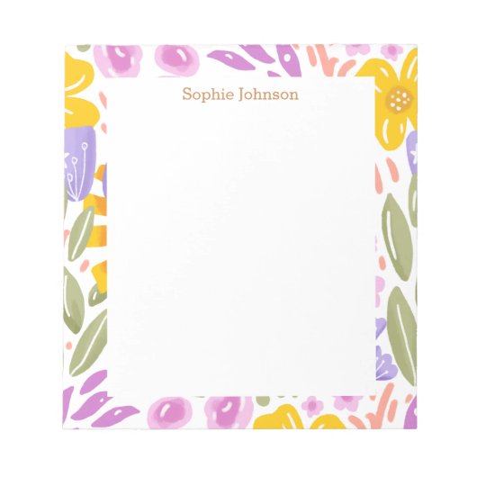 Bloc-note Watercolor Floral Pattern Pretty Personalized (Devant)
