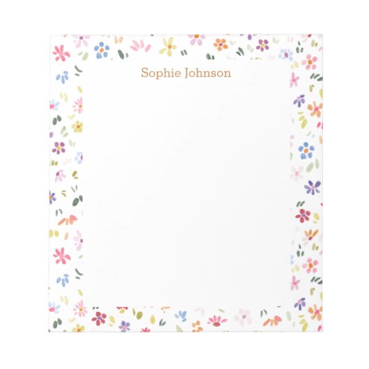 Bloc-note Watercolor Floral Pattern Pretty Personalized (Devant)