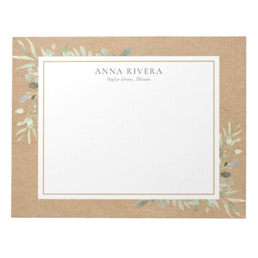 Bloc-note Watercolor Greenery Floral Rustic Kraft Boho (Devant)
