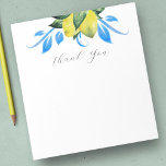 Bloc-note Watercolor Lemon Botanical Thank You<br><div class="desc">This botanical notepad features watercolor lemons in shades of yellow with blue and green botanicals. The words "Thank You" are set in trendy hand lettered script typography. Use for budget thank you notes. To see the matching blue and yellow Mediterranean wedding suite visit www.zazzle.com/dotellabelle Art and design by Victoria Grigaliunas...</div>