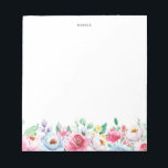 Bloc-note Watercolor Pastel Pink and Blue Peonies Garland<br><div class="desc">Bloc-notes fleuri à thème printanier présentant des illustrations aquarelles de tourterelles rose pastel et de pignons bleus.  Ce bloc-notes floral pastel coloré sera parfait comme cadeau personnalisé. Personnalisez en ajoutant un nom ou une courte phrase.</div>