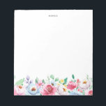 Bloc-note Watercolor Pastel Pink and Blue Peonies Garland<br><div class="desc">Bloc-notes fleuri à thème printanier présentant des illustrations aquarelles de tourterelles rose pastel et de pignons bleus.  Ce bloc-notes floral pastel coloré sera parfait comme cadeau personnalisé. Personnalisez en ajoutant un nom ou une courte phrase.</div>