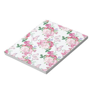 Bloc-note watercolor peony,watercolor butterfly