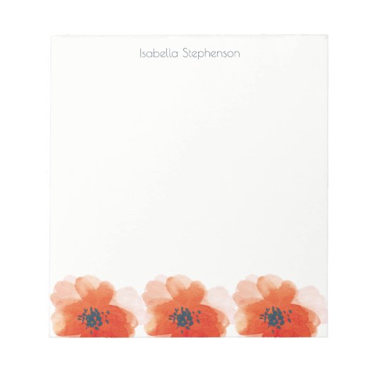 Bloc-note Watercolor Red Poppies Nom personnalisé (Devant)