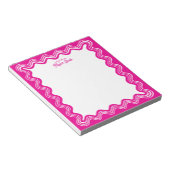 Bloc-note Wavy Border Hot Pink & White Personalized Name (Incliné)