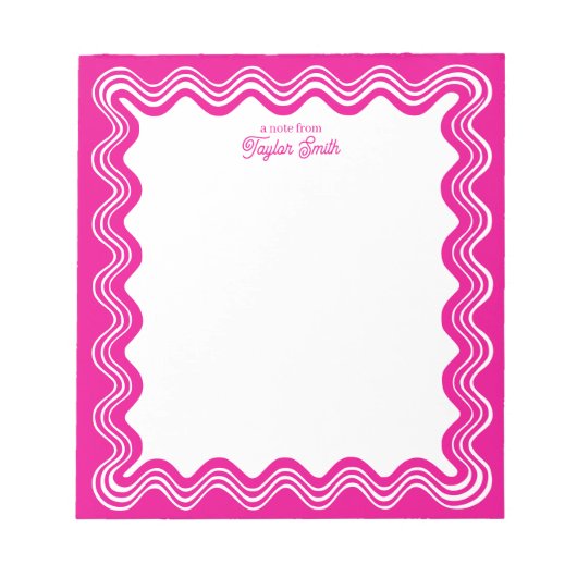 Bloc-note Wavy Border Hot Pink & White Personalized Name (Devant)
