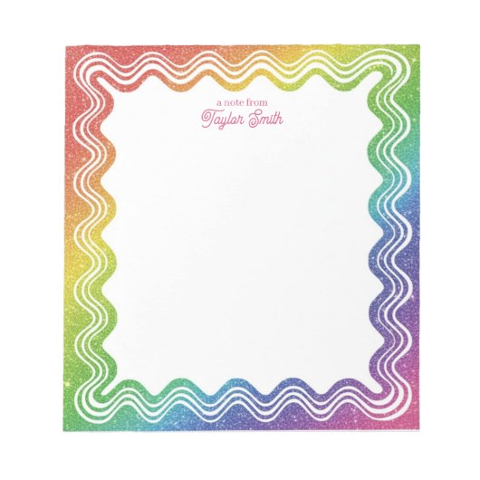 Bloc-note Wavy Border Rainbow Faux Glitter Personalized Name (Devant)