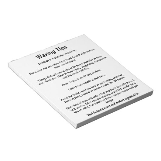 Bloc-note Waxing take home aftercare sheets (Incliné)