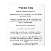 Bloc-note Waxing take home aftercare sheets (Devant)