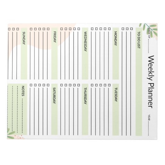 Bloc-note Weekly Planner Calendar Organizer To Do List (Devant)