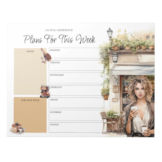 Bloc-note Weekly Planner Custom Name Coffee Lover (Devant)