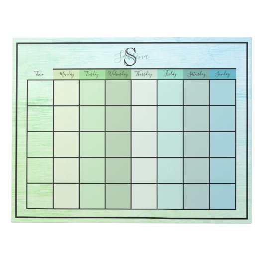 Bloc-note Weekly Planner Daily Blue Green Color Notepad (Devant)