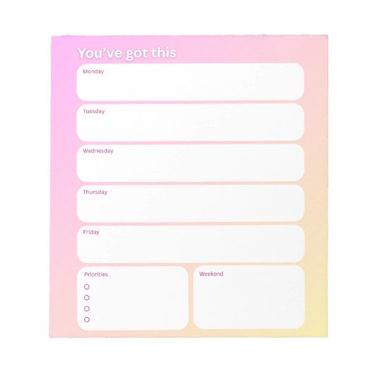 Bloc-note Weekly Planner Notepad – Weekday Layout (Devant)