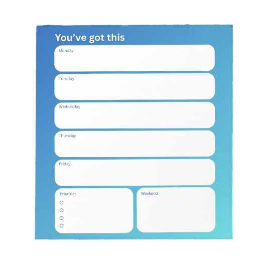 Bloc-note Weekly Planner Notepad – Weekday Layout (Devant)