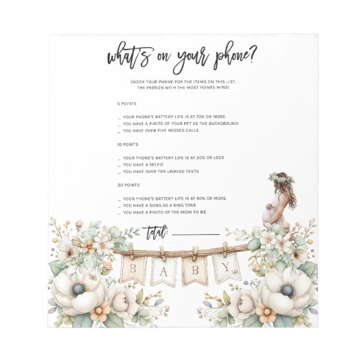 Bloc-note Whats on your phone? Baby Shower Game (Devant)