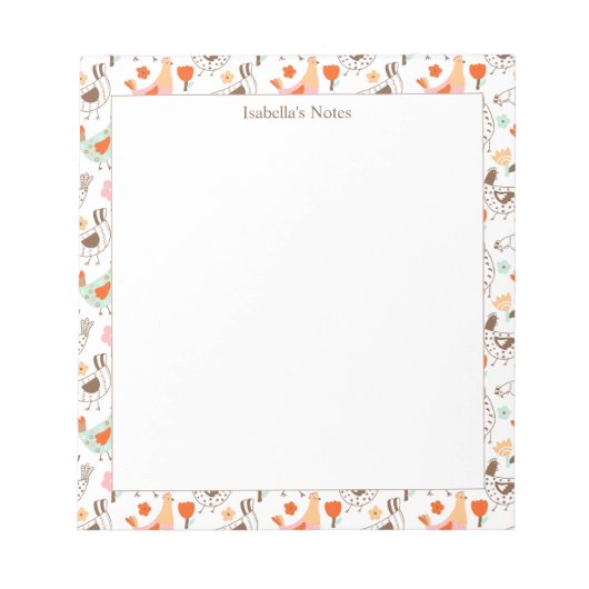 Bloc-note Whimsical Chickens Hens Cute Birds (Devant)