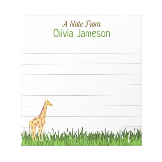 Bloc-note Whimsical Kid's Name GIRAFFE Lined (Devant)