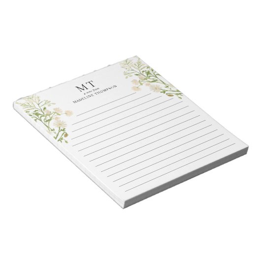 Bloc-note White Floral Wildflower Classic Monogram Lined (Incliné)