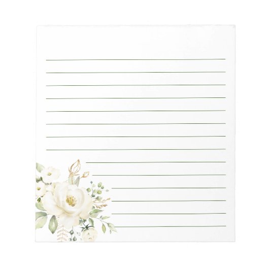 Bloc-note White Lily Flowers Floral Peony Feminine Lined  (Devant)