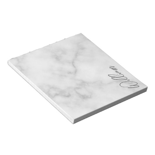 Bloc-note White Marble Modern Script Personalized Name (Incliné)