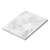 Bloc-note White Marble Modern Script Personalized Name (Tourné)