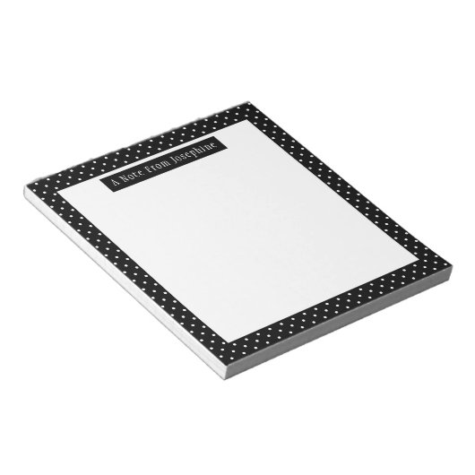 Bloc-note White On Black Polka Dots Pattern Custom Text (Incliné)