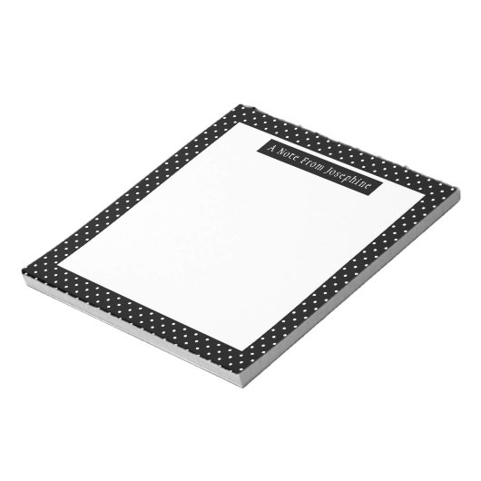 Bloc-note White On Black Polka Dots Pattern Custom Text (Tourné)