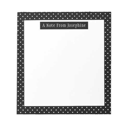 Bloc-note White On Black Polka Dots Pattern Custom Text (Devant)