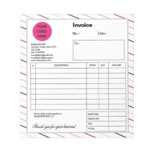 Bloc-note White Pink Stripes Entreprise Boutique Facture