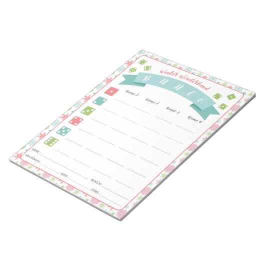 Bloc-note Winter Wonderland Bunco Party Jeu carte (Incliné)